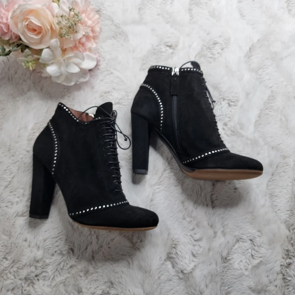 Tabitha Simmons Leather Upper Suede‎ Ankle Lace Up Studded Accent Boots Size 37